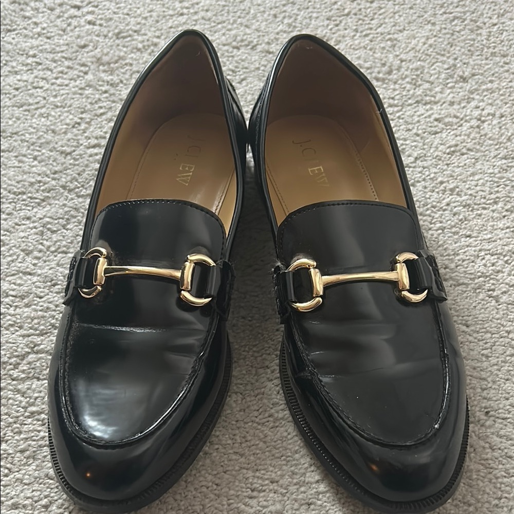 J. Crew Black Patent Flats with Gold Accent
